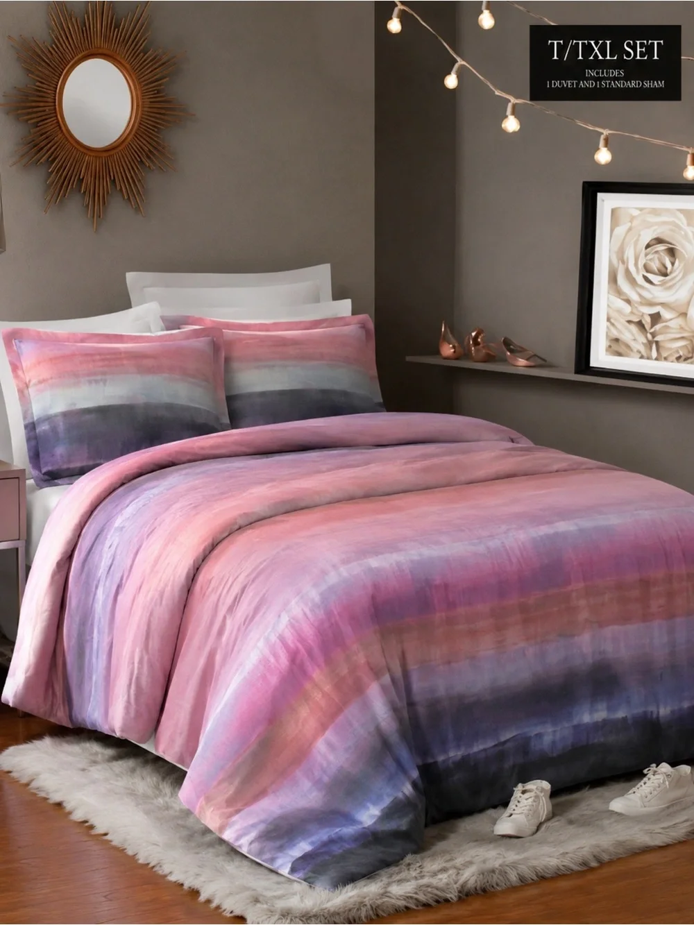 Twin XL Dorm Bedding Duvet Cover Set Watercolor Stripe NWT College Bedding